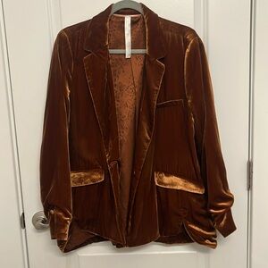 Anthropologie burnt orange velvet oversized blazer size L